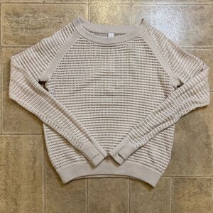 Lululemon pointelle knit cotton sweater thumb holes off white size small